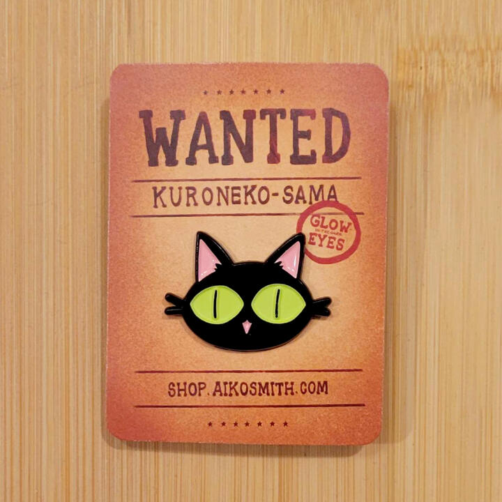 Kuroneko-sama pin on backing card
